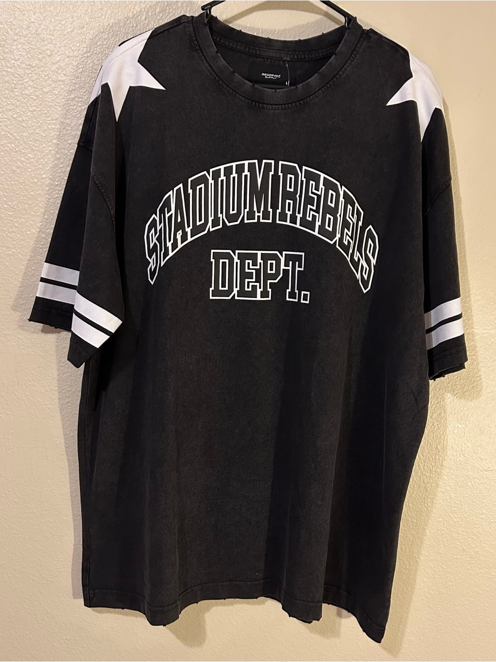 Reserved Supply Oversized Distressed STADIUM REBELS DEPT. Graphic Tee Size  L